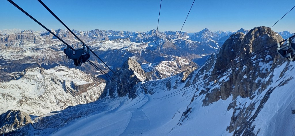 View of the cables of the Marmolada cable car.