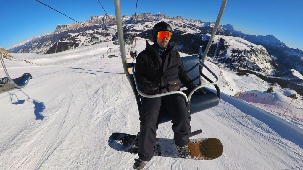 Riding the ski lift number 2 at Alta Badía