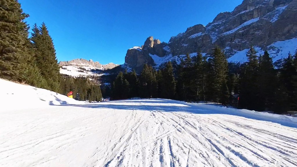Ski slope down from Piz Sateur at the Dolomites